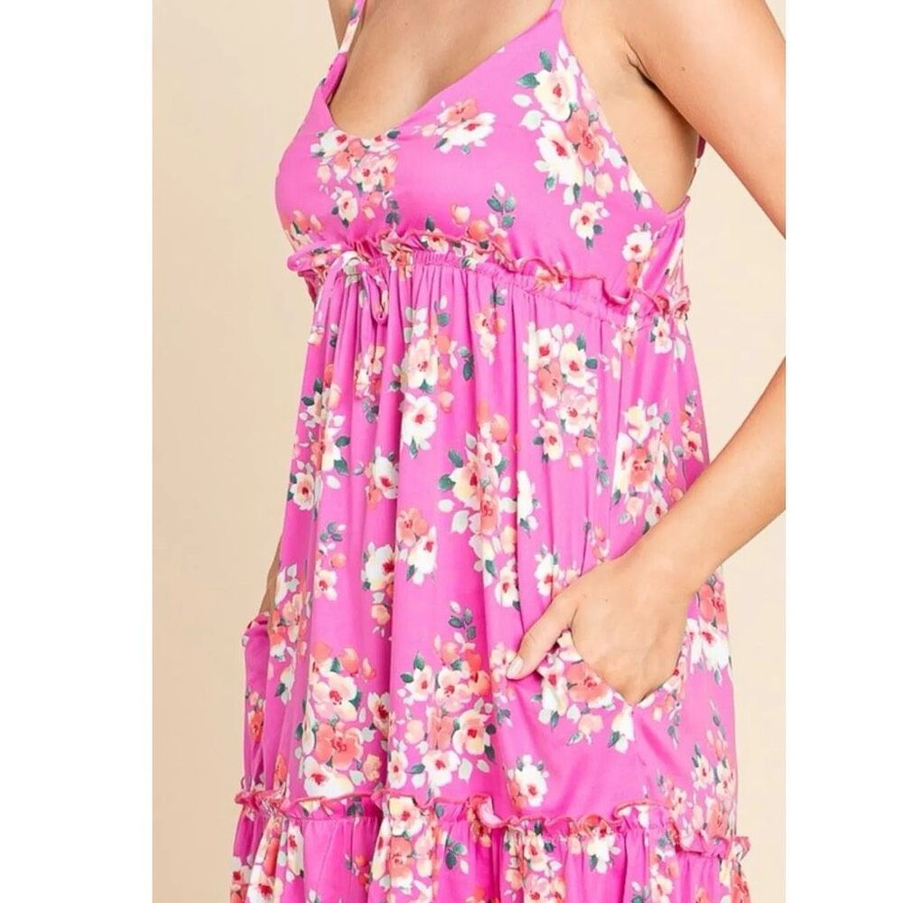 Pink Floral Ruffle Cami Dress w/ Pockets | Culture Code - Picture 5 of 13